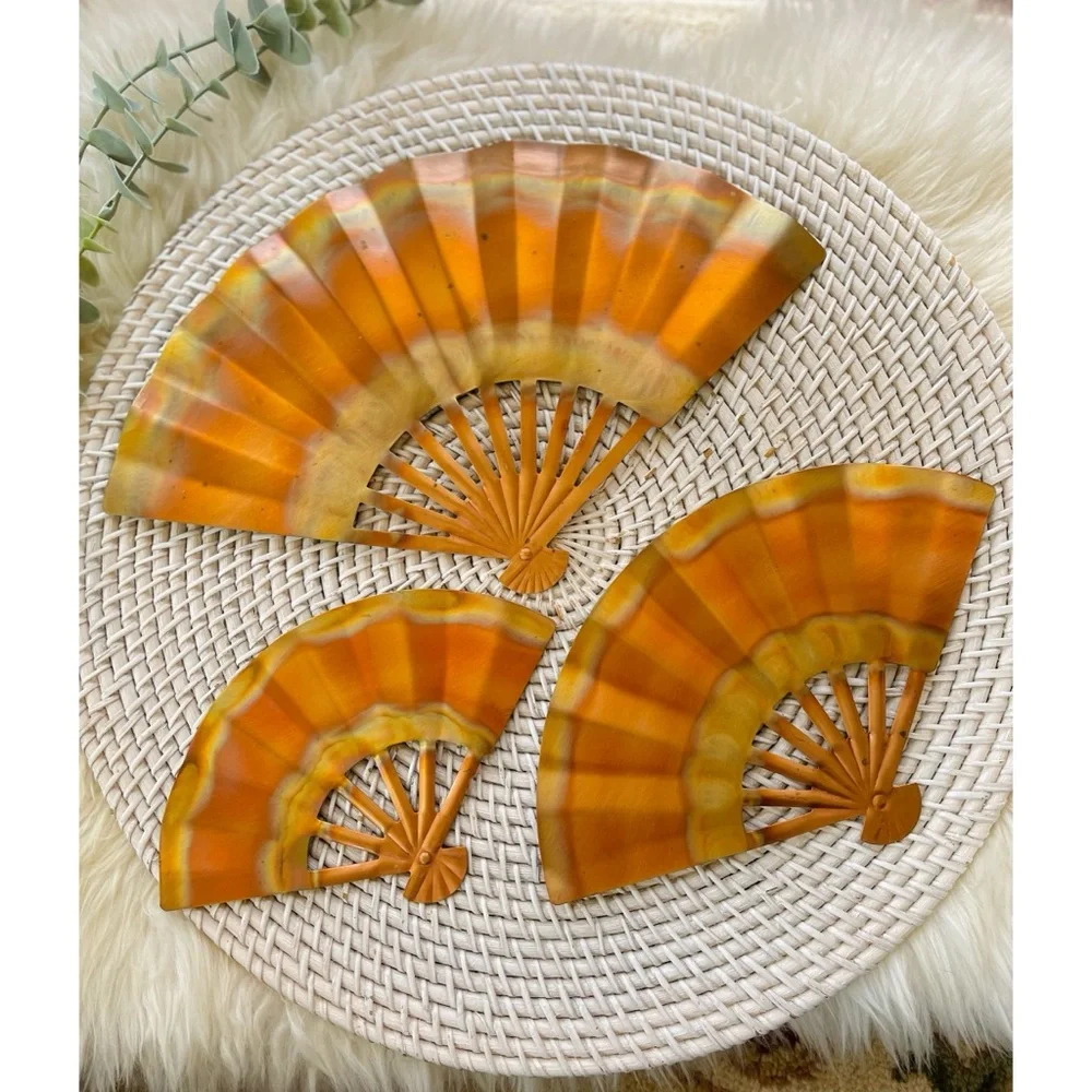 Set of 3 Vintage Home Interiors Copper Wall Fans Hangings